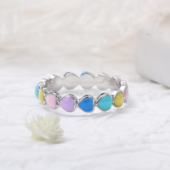 💍 Full Around Colorful Heart Stone Lovely Fashion Ring for Women, UNVN12… - Picture 4 of 8